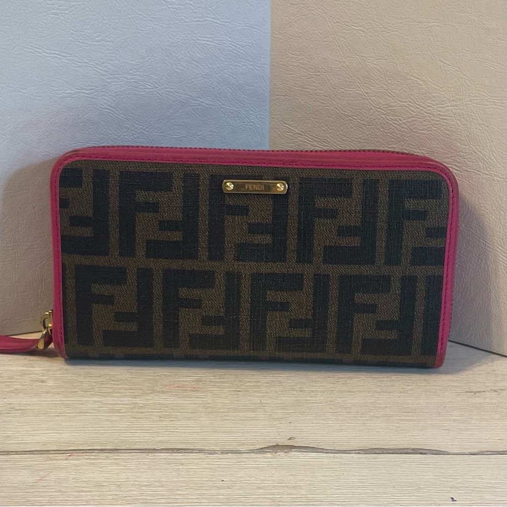 Fendi Zucca Pink Monogram Zip Around Wallet